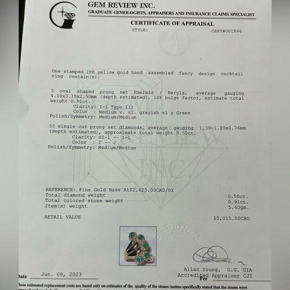 18k Yellow Gold Ring with Emeralds - Picture 6 of 6